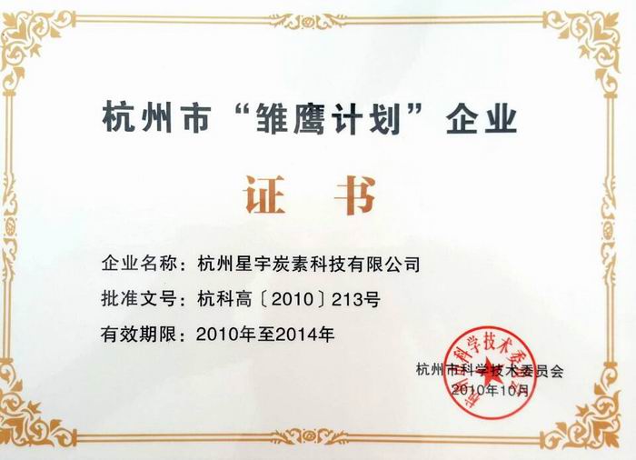 杭州市“雏鹰计划”企业证书
